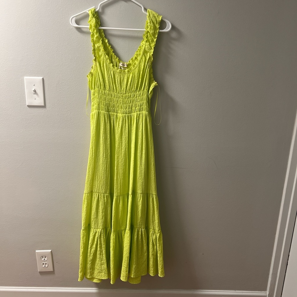 Vibrant Yellow/Green Sleeveless MIDI Dress